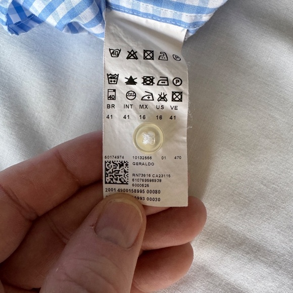 Boss Hugo Boss Men's Gingham Check Long Sleeve Button Up Shirt Blue‎ 41(16) - Picture 7 of 15